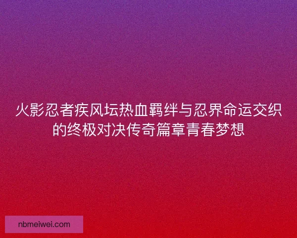 火影忍者疾风坛热血羁绊与忍界命运交织的终极对决传奇篇章青春梦想